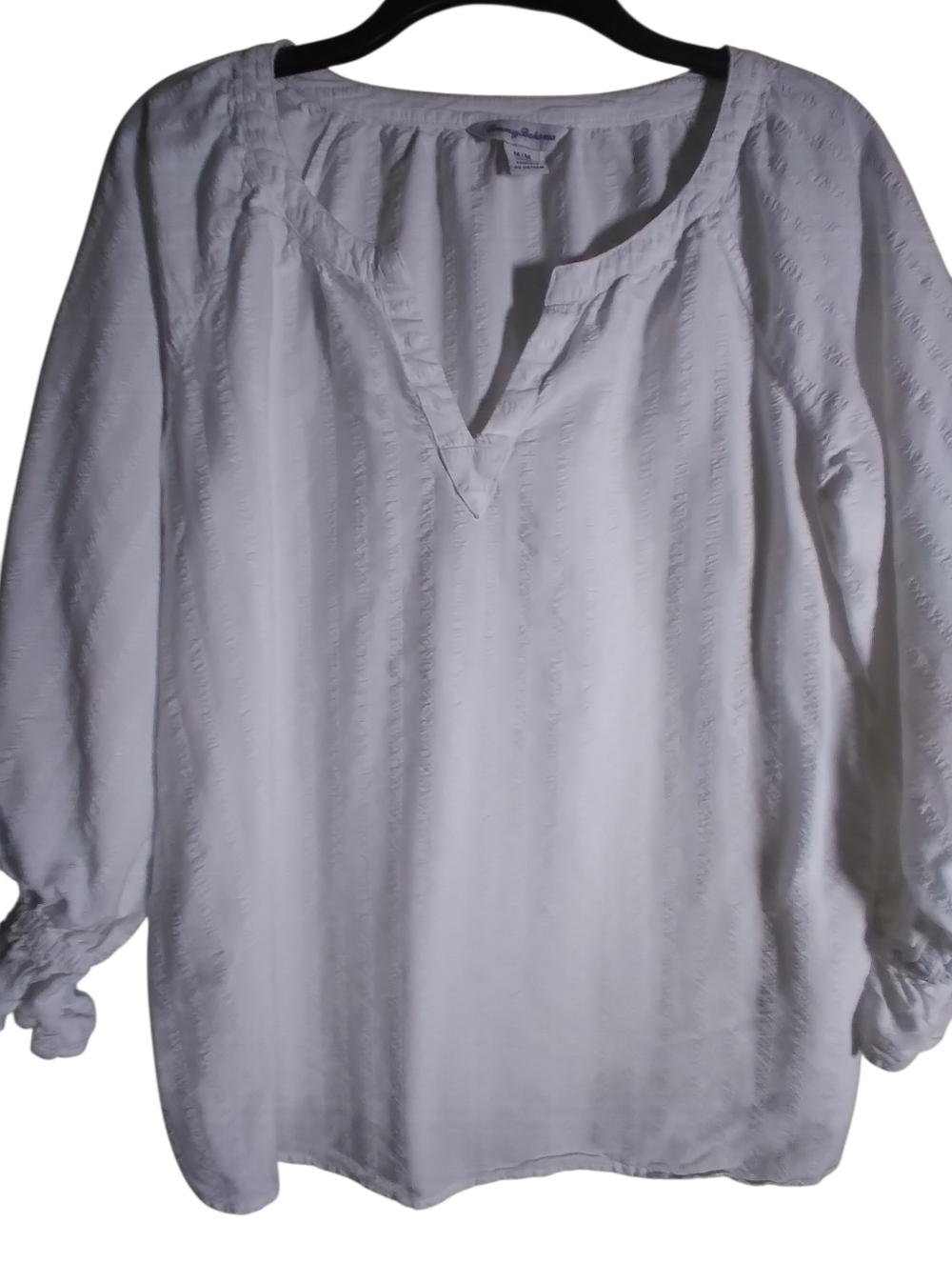 Tommy Bahama Women's White V-Neck Long Sleeve Blouse Puff Sleeves Size M Boho